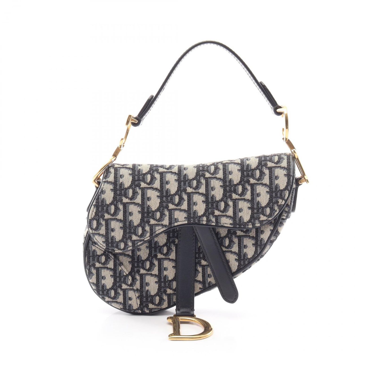 ディオール Dior ハンドバッグ SADDLE サドル オブリーク ベージュ/ネイビー キャンバス レザー オブリーク サドルバッグ レディース Used A