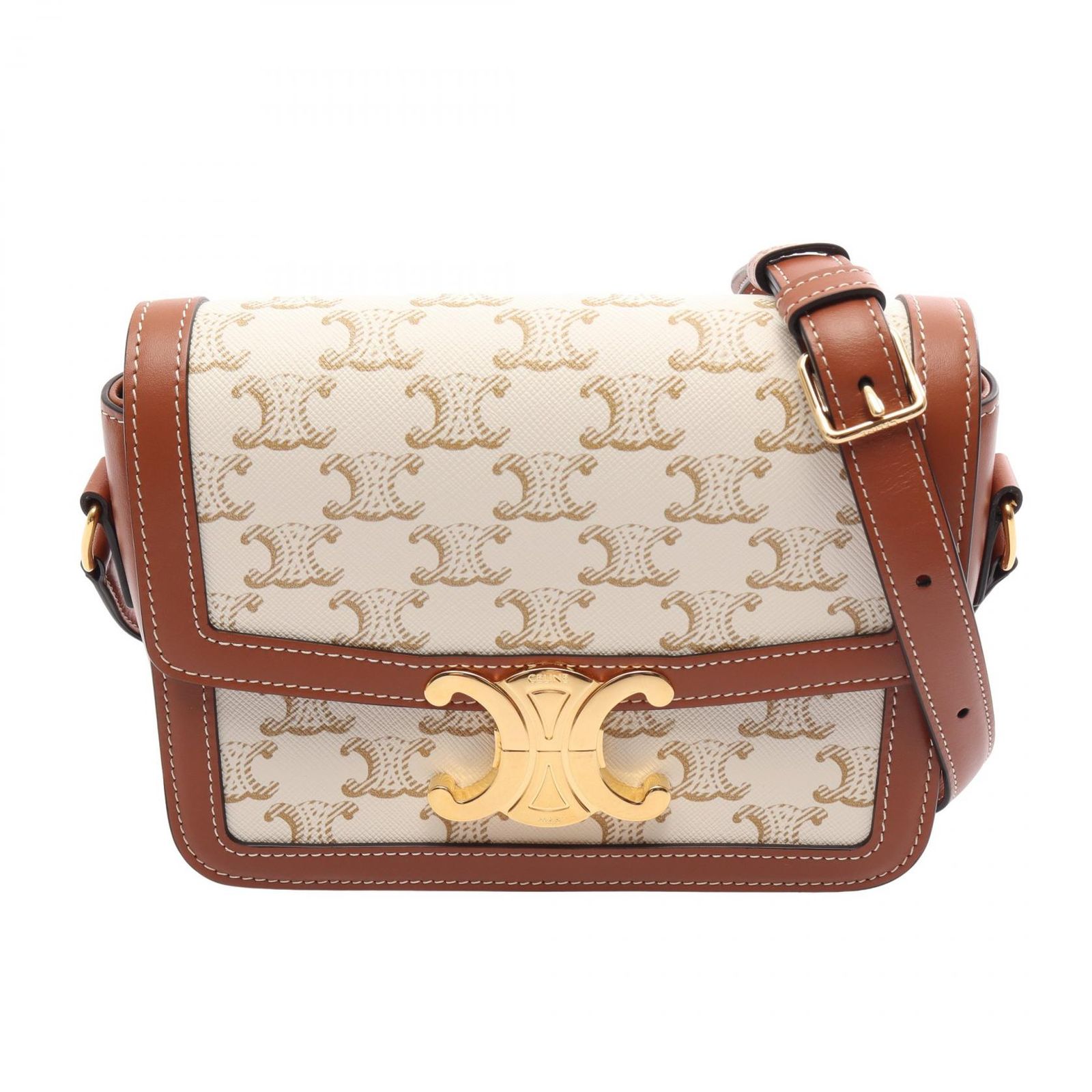セリーヌ CELINE ショルダーバッグ ティーン トリオンフ 188882BZ4 ホワイト/ブラウン PVCコーティングキャンバス レザー クラッシック トリオンフ ティーン レディース