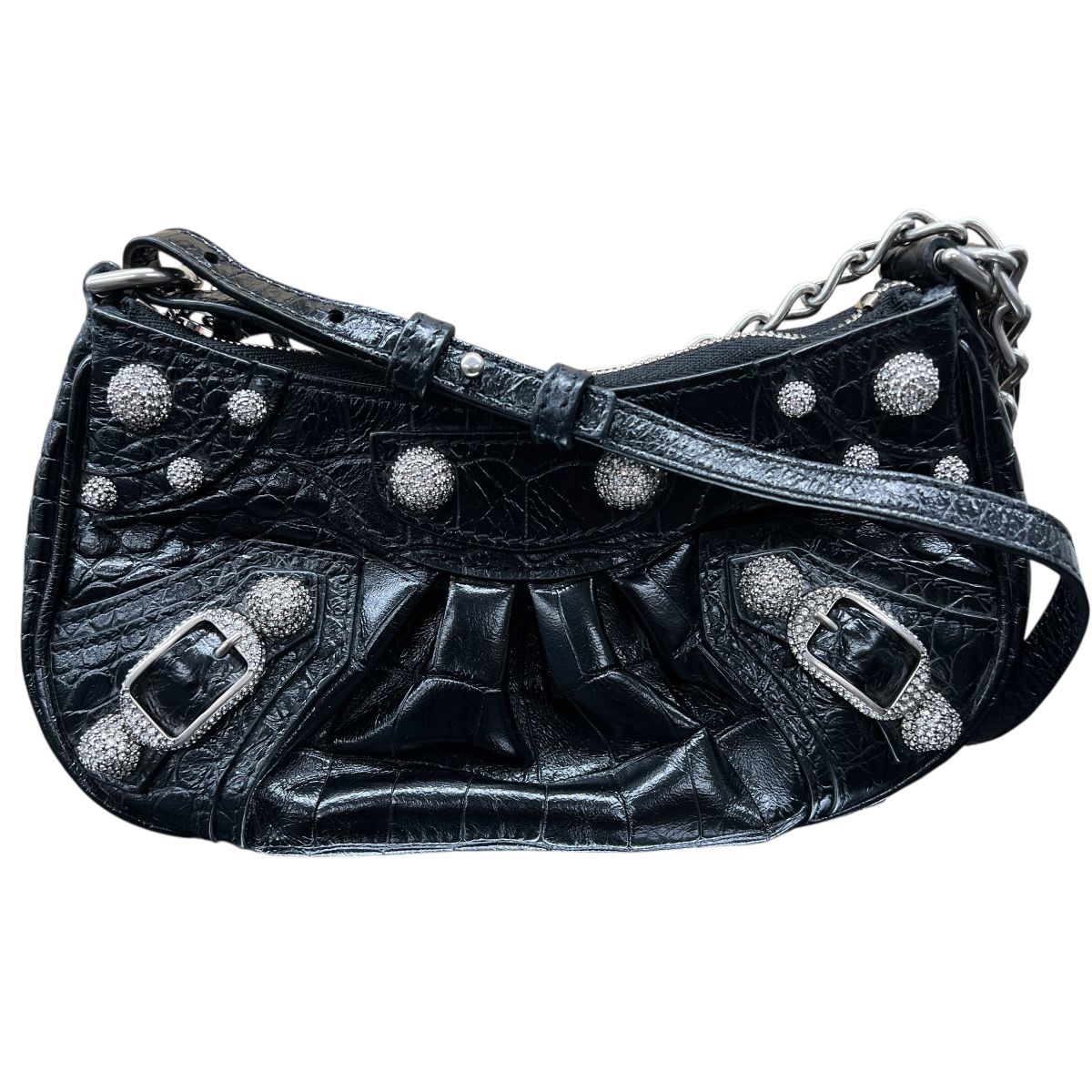 BALENCIAGA 展示品級美品 バレンシアガ Le Cagole MINI BB ル カゴール ミニ BB 2way チェーン ショルダーバッグ 695814 レザー ラインストーン クロスボディ スタッズ Y2K SAランク 中古 鑑定済