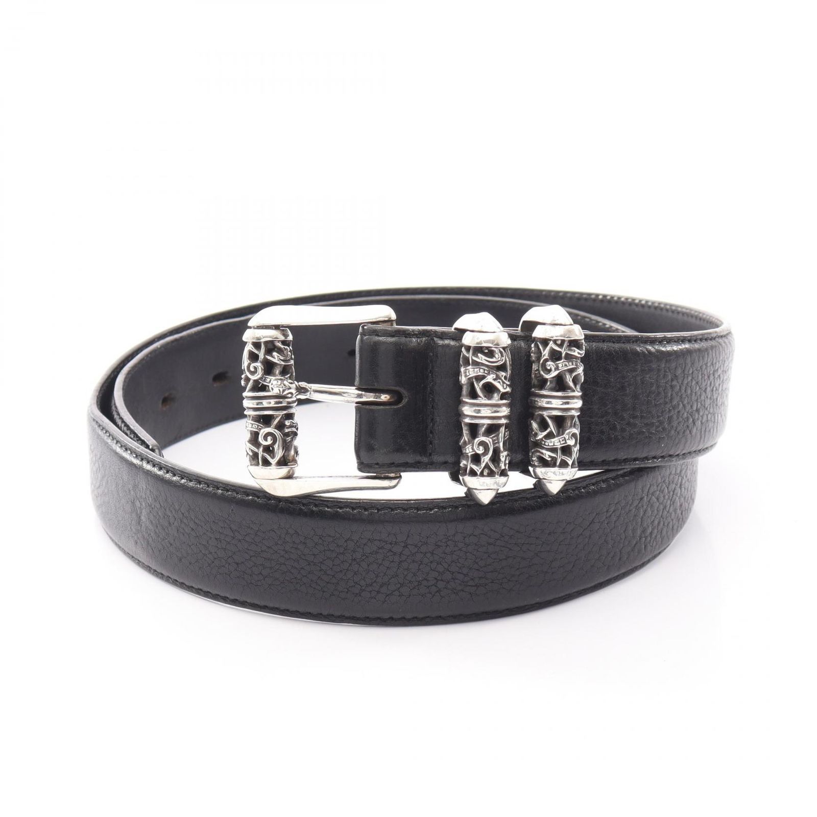 クロムハーツ CHROME HEARTS ベルト 3PCケルティックローラー レザー ベルト メンズ Used B