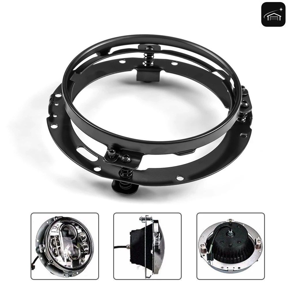 7インチLEDヘッドライト取付ブラケット、丸型リングヘッドライトマウントランプホルダーブラケット、ラングラーJKサムライ車用カスタムパー