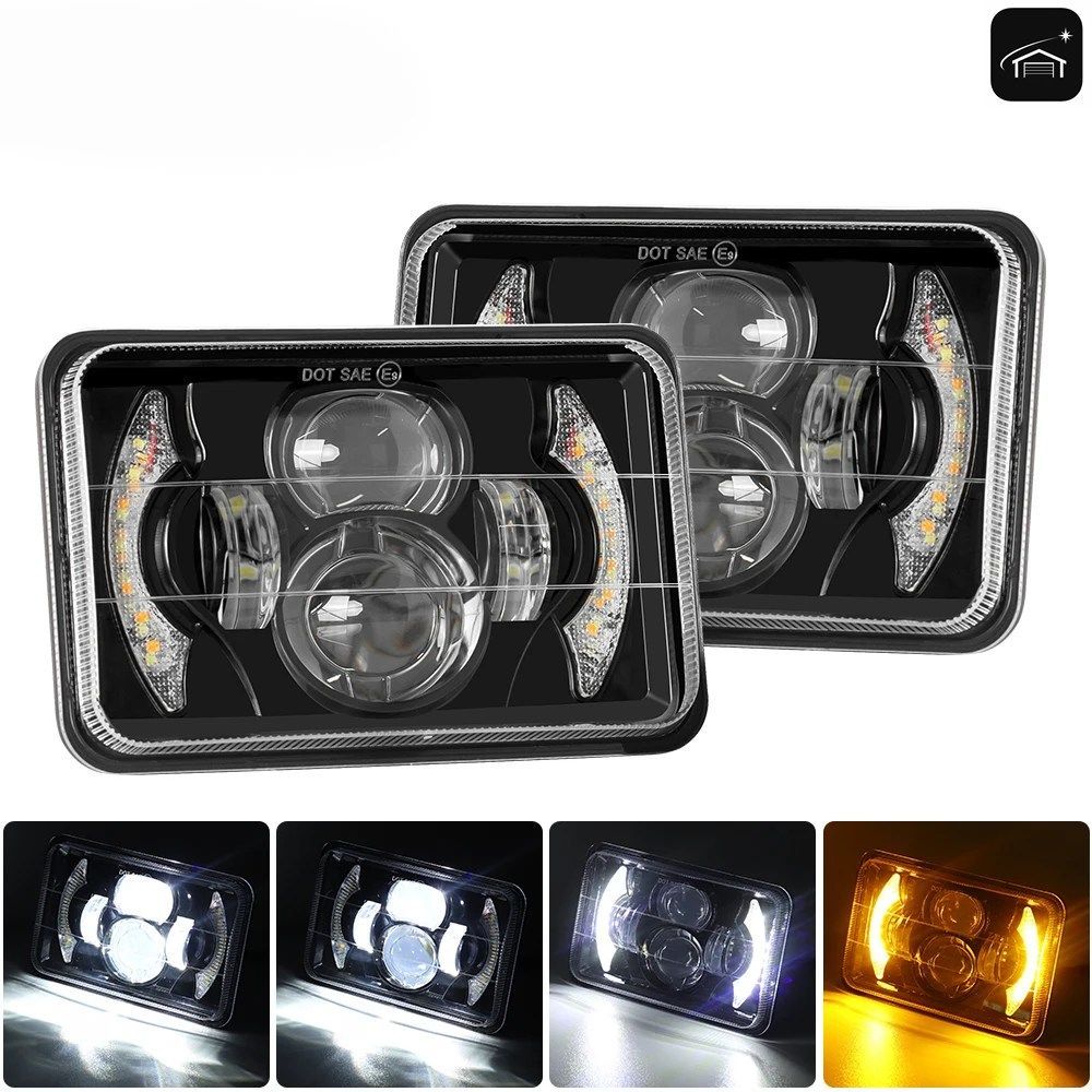 4x6インチ LEDヘッドライト ハイ/ロービーム ホワイトアンバー DRL付き H4651 H4652 H4656 H4666 車トラック オフロードカスタム パーツ