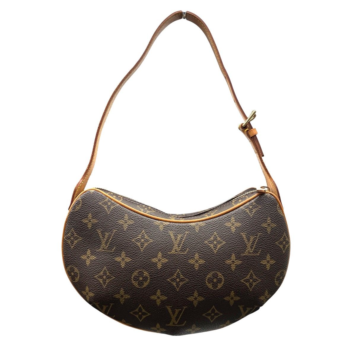 LOUIS VUITTON 美品 ルイヴィトン ポシェット クロワッサン モノグラム ハンドバッグ M51510 PVC レザー MI0013 ブラウン ベージュ ワンショルダー セミショルダー ポシェット Y2K LV ABランク 中古 鑑定済