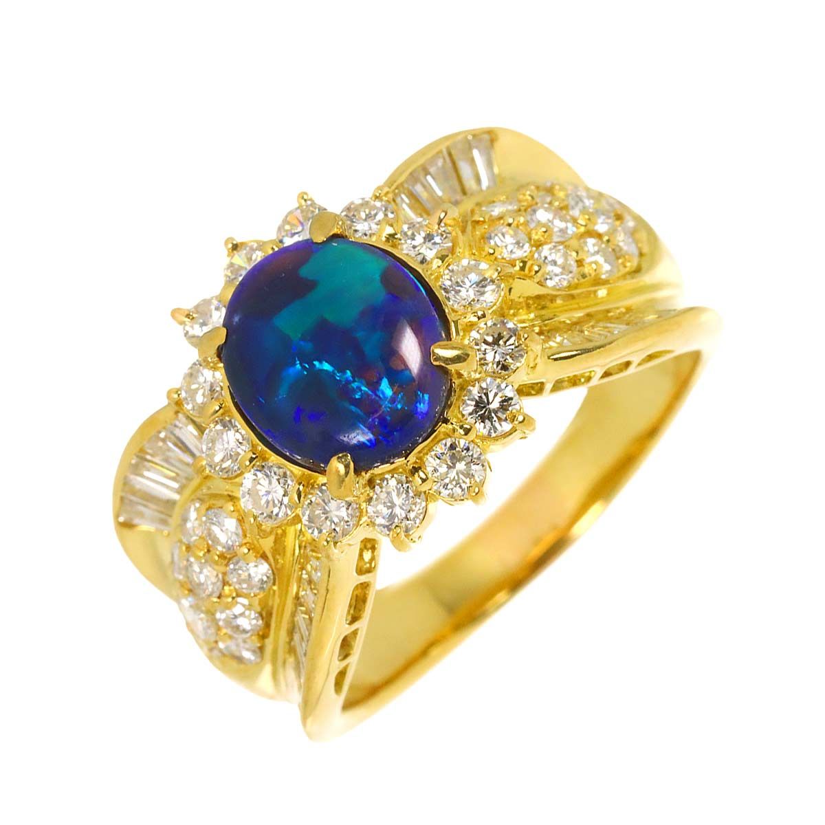 リング 16号 ブラックオパール 1.425ct ダイヤ 1.43ct K18 YG イエローゴールド 750 指輪 【ソーティング付き】 Opal Ring 90333452