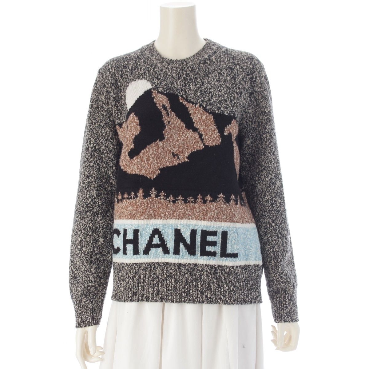 シャネル 24AW カシミヤ ウール ロゴ ニット セーター P77382 グレー マルチカラー 40【中古】