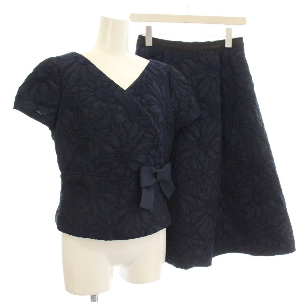 エムズグレイシー M'S GRACY セットアップ 半袖 シャツ スカート 花柄 38 ネイビー 紺 OK-010111 MN-017122 /☆G12