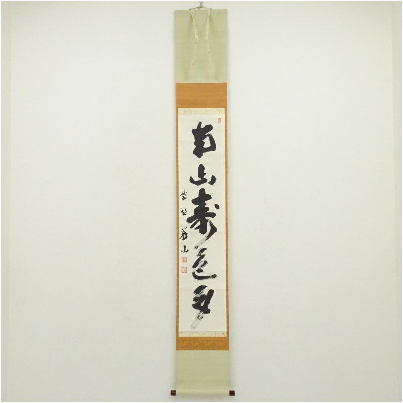 大徳寺　上田義山筆　「南山寿色多」一行書　肉筆紙本掛軸（共箱） 掛け軸 床の間 書 おしゃれ 絵画 表具 芸術 茶道 年中掛け インテリア 茶掛 掛物 和室 1月 冬
