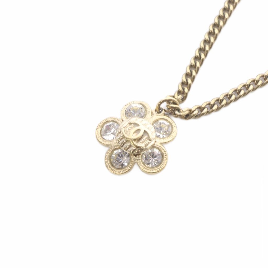 シャネル CHANEL フラワー ラインストーン ココマーク ネックレス ゴールド色 06A