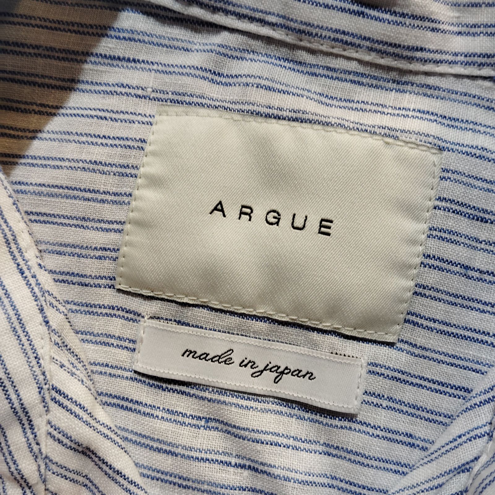 美品＊アギュー ARGUE 麻 リネン100% オーバーシャツ ストライプ レディース argue リネンストライプ オーバーサイズ シャツ 美品