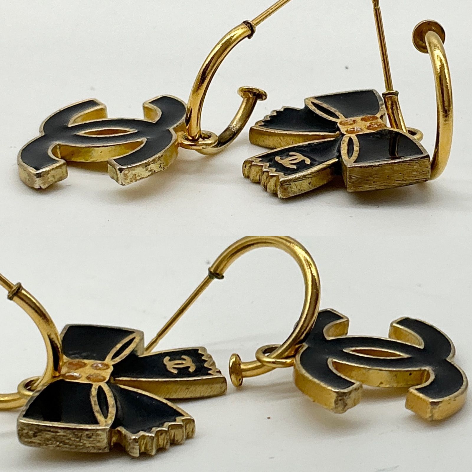 CHANEL シャネル ココマーク リボン ピアス 両耳用 02A ゴールド