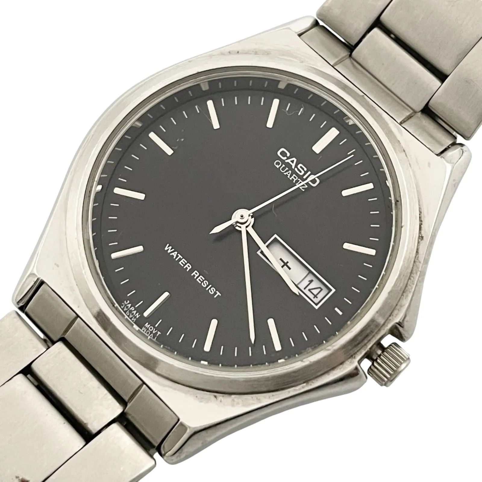 Operating/Brand New Battery CASIO Casio Watch Quartz QZ MTP-1240DJ Black Dial Black Silver 3 Hands Day Date QZ Metal Band Genuine Band Analog [n25]