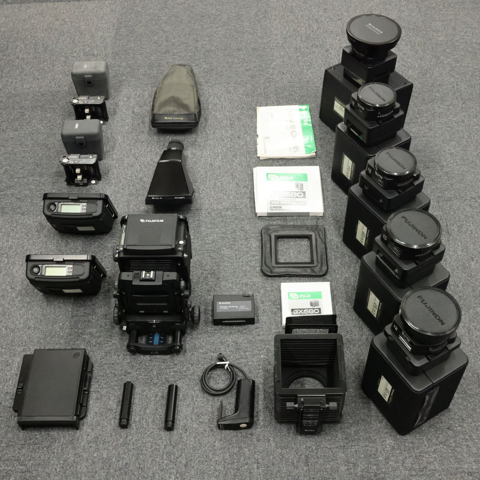 |中古-優良品（現状）| FUJIFILM GX680 III + レンズ5本(M50/M80/MD125/M150/M210mm) + 各種拡張アクセサリー | Serial#:4123055 | 動作確認済ジャンク品