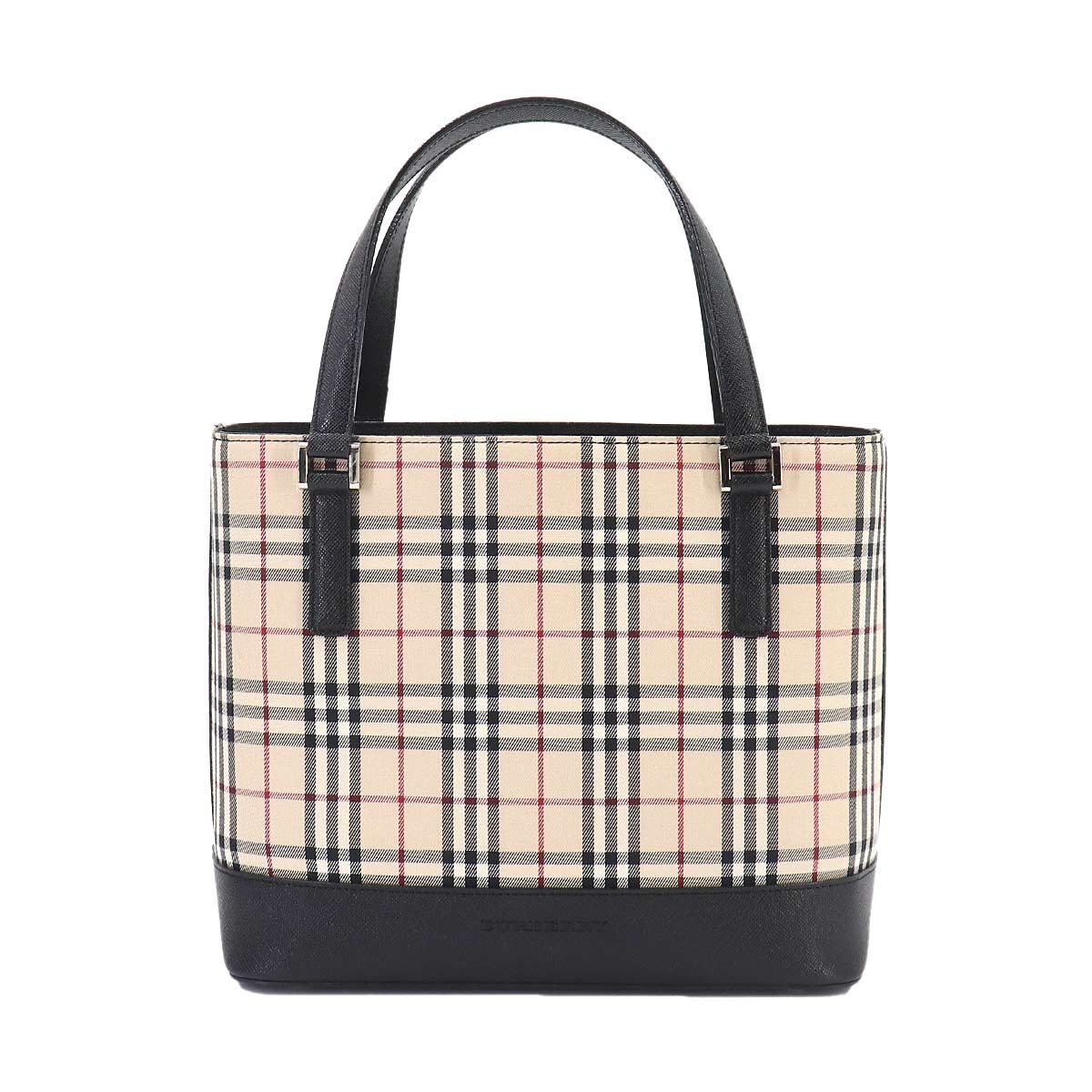 未使用 展示品 バーバリー BURBERRY ノバチェック ハンド バッグ キャンバス レザー ベージュ ブラック シルバー 金具 Hand Bag 90331325