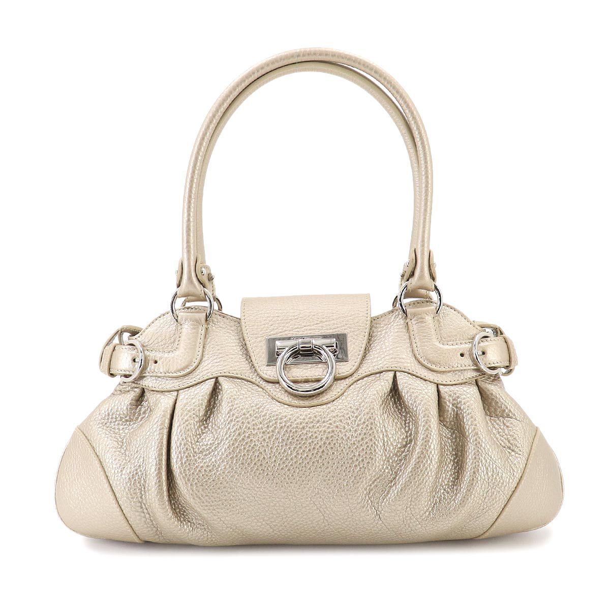 新品同様 サルヴァトーレ フェラガモ Salvatore Ferragamo ガンチーニ ハンド バッグ レザー ゴールド Gancini Hand Bag 90332330