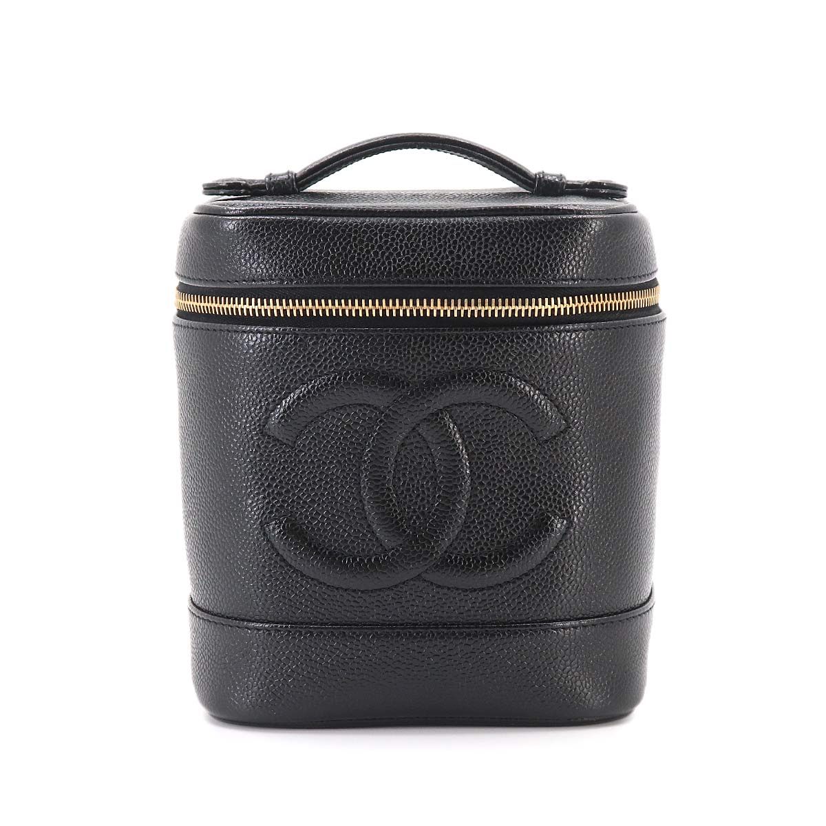 新品同様 シャネル CHANEL バニティ ハンド バッグ キャビアスキン レザー ブラック A01998 ココマーク ゴールド 金具 Vanity Bag 90332976