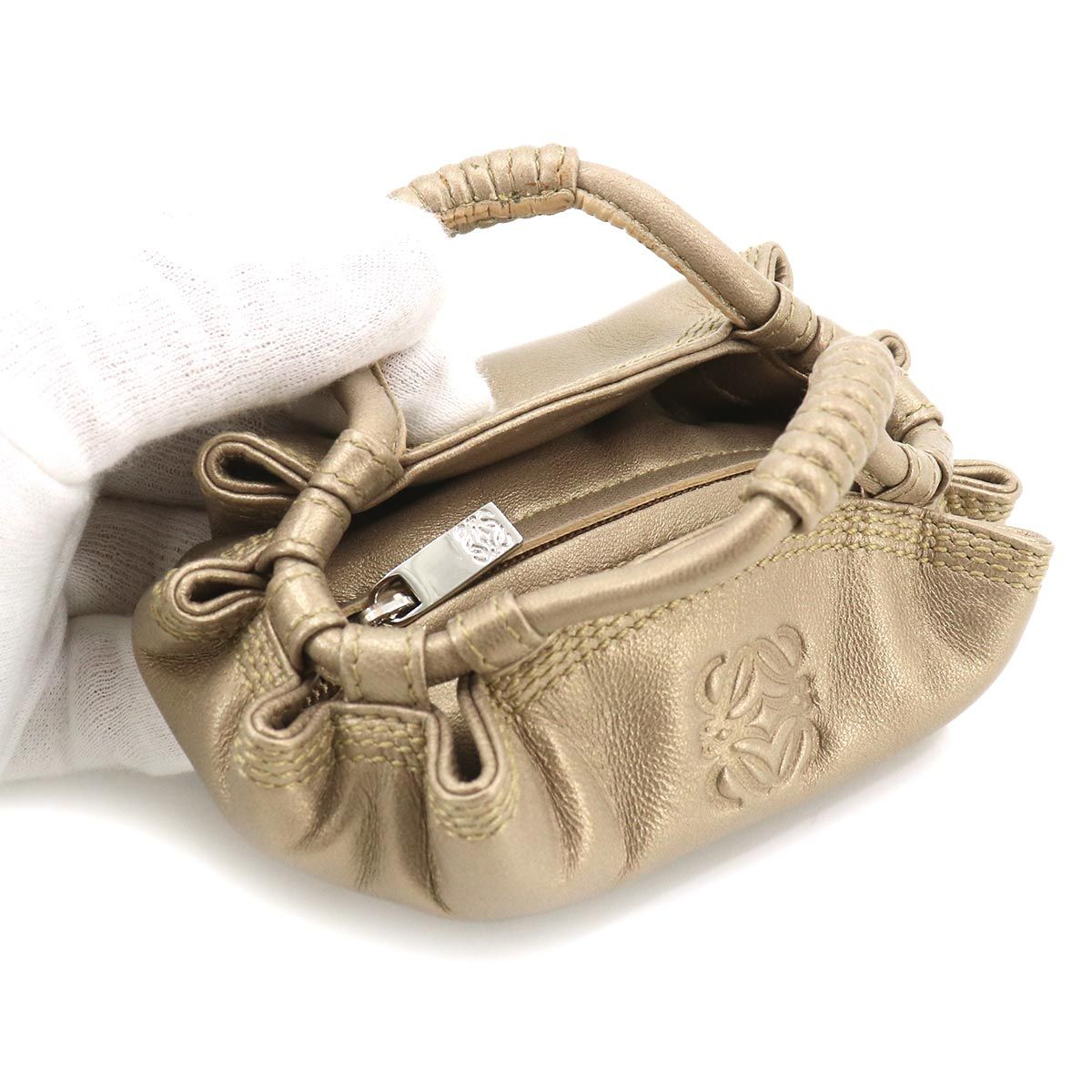 未使用 展示品 ロエベ LOEWE アナグラム ナッパアイレ コインケース 小銭入れ 財布 レザー ブロンズ シルバー 金具 Coin Purse 90333758