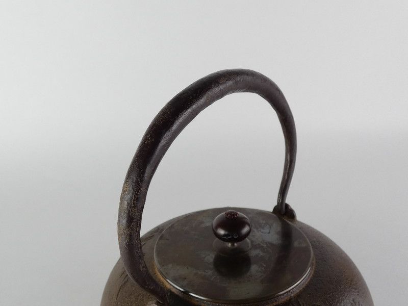佐藤旺光 銀口「鉄瓶 平丸 竹に雀文」共箱 保証品 茶道具 /R(tk1