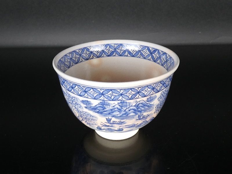 祥瑞窯 五代 浅見五郎助「山水絵 茶碗」共箱 保証品 茶道具 /a(tw5