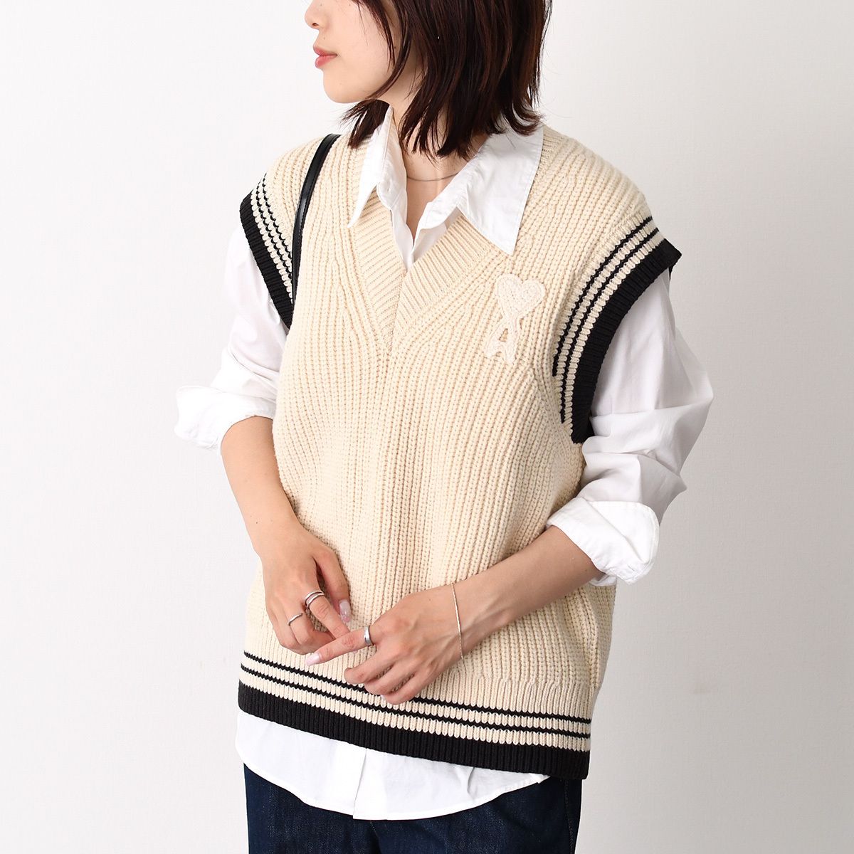 アミパリス ニットベスト AMI PARIS アミパリス ニットベスト トップス Ami De Coeur ウールリブ
