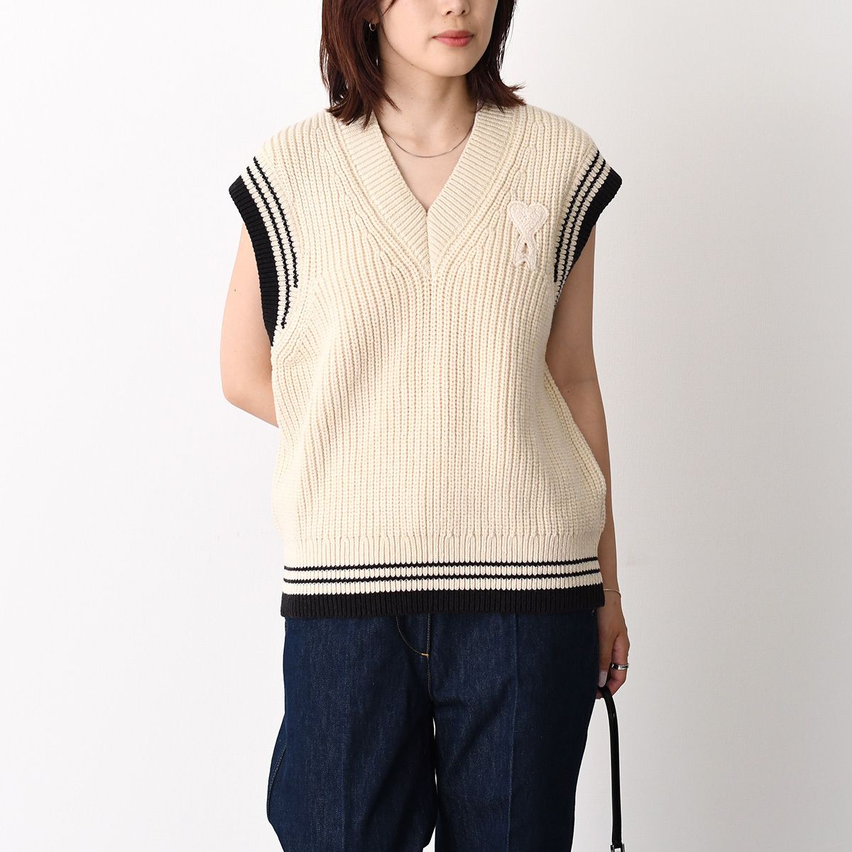 AMI PARIS アミパリス ニットベスト トップス Ami De Coeur ウールリブ
