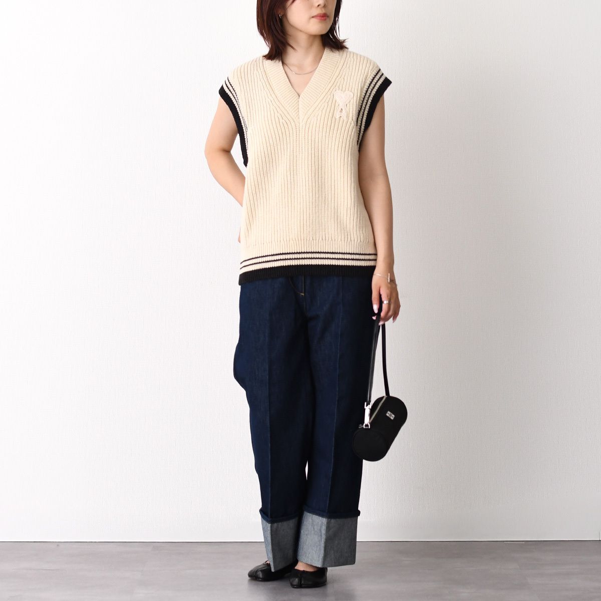 AMI PARIS アミパリス ニットベスト トップス Ami De Coeur ウールリブ