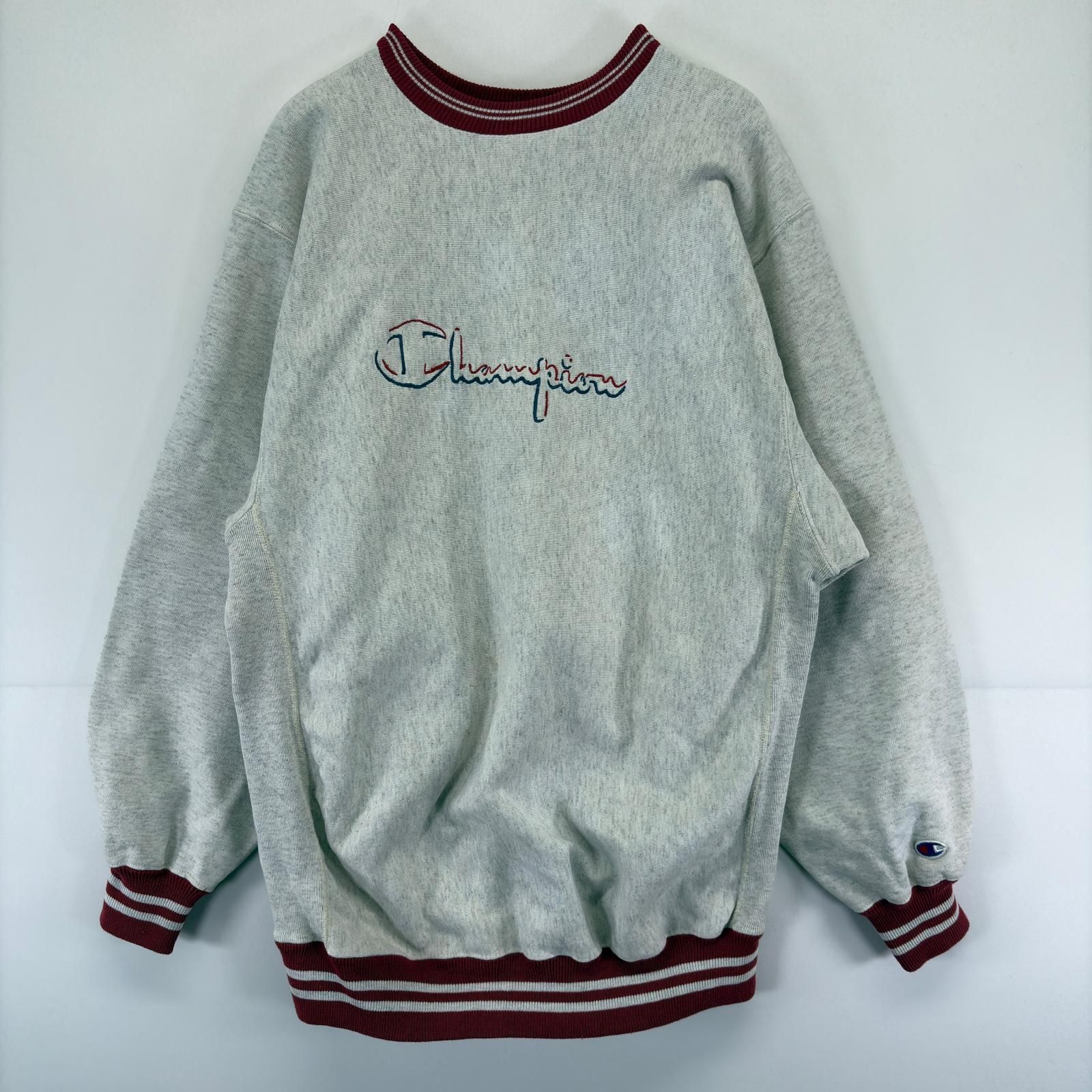 古着 90's/90年代 チャンピオン Champion USA製 スウェット プルオーバー ロゴ 刺繍 リバースウィーブ 大きいサイズ 2XL グレー メンズ