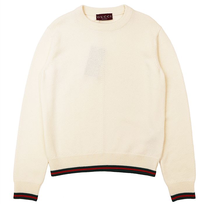 【新品同様】GUCCI グッチ シェリーライン ニット サイズ S レディース メンズ ユニセックス ウール×カシミア ウェブライン ストレッチ トップス タグ・袋付属 アイボリー イタリア製 新品同様】GUCCI グッチ シェリーライン ニット サイズ S レディース