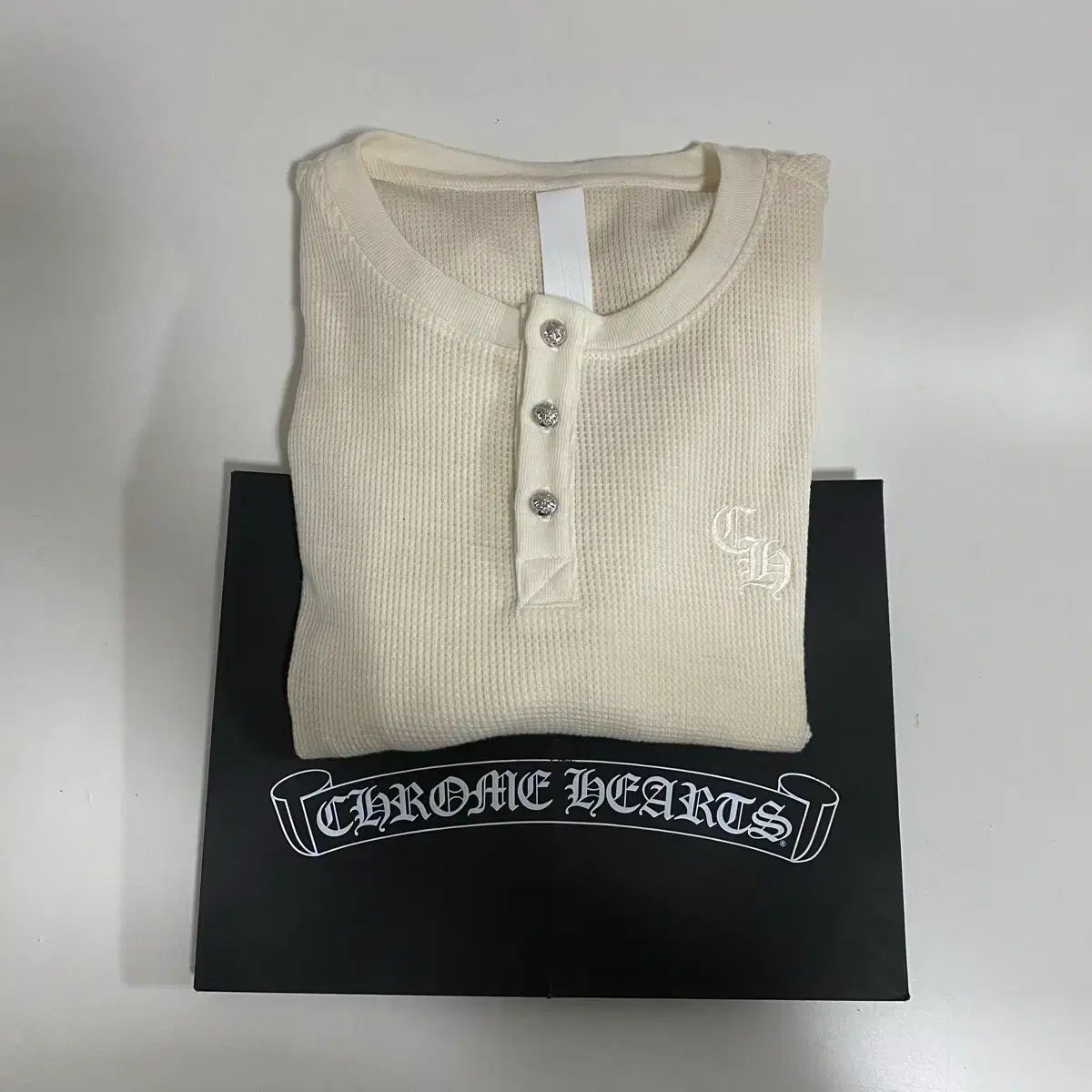 M クロムハーツ クロスボール ワッフル ヘンリーネック 半袖 Tシャツ