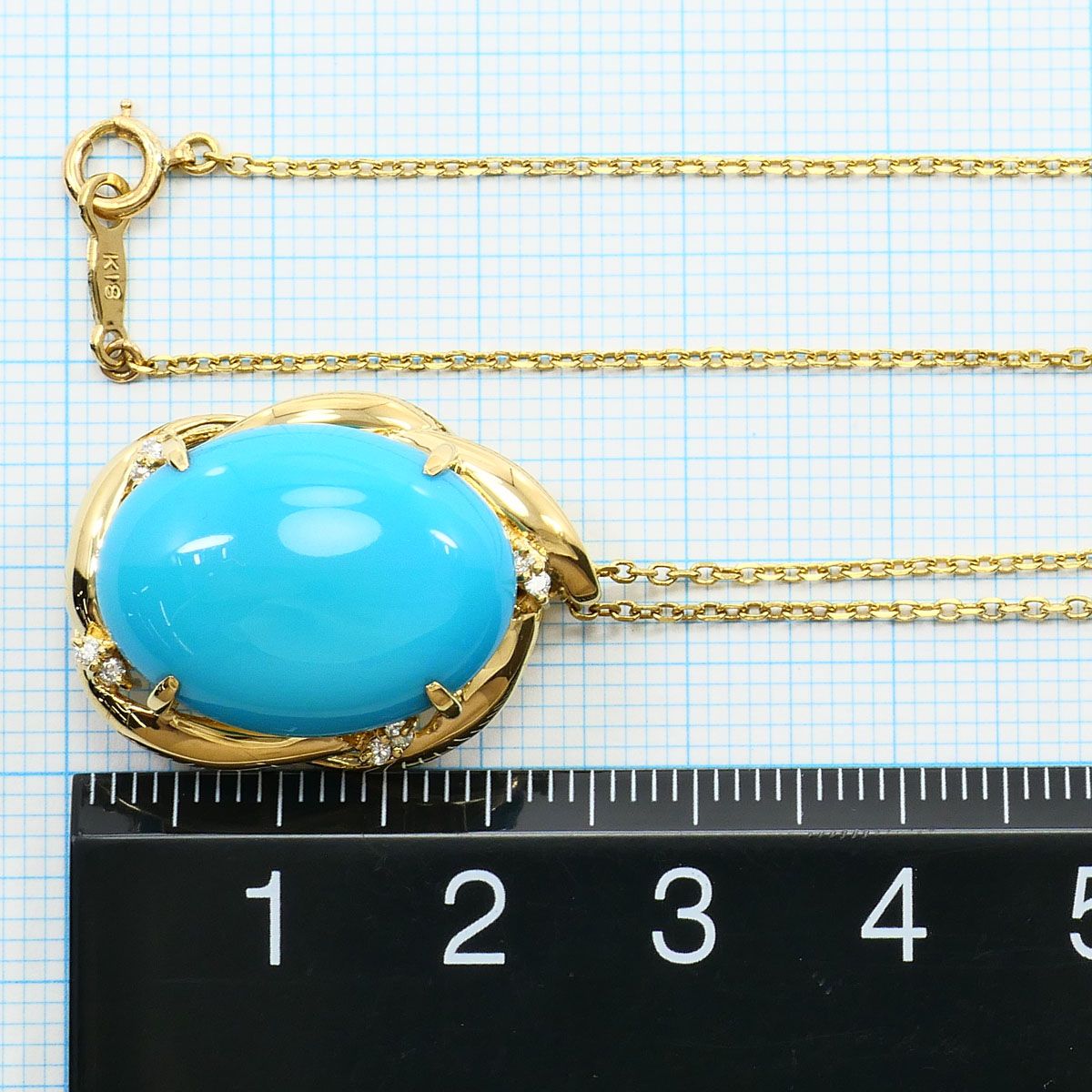K18YG ネックレス ターコイズ ダイヤモンド 0.08ct カード鑑別書 総
