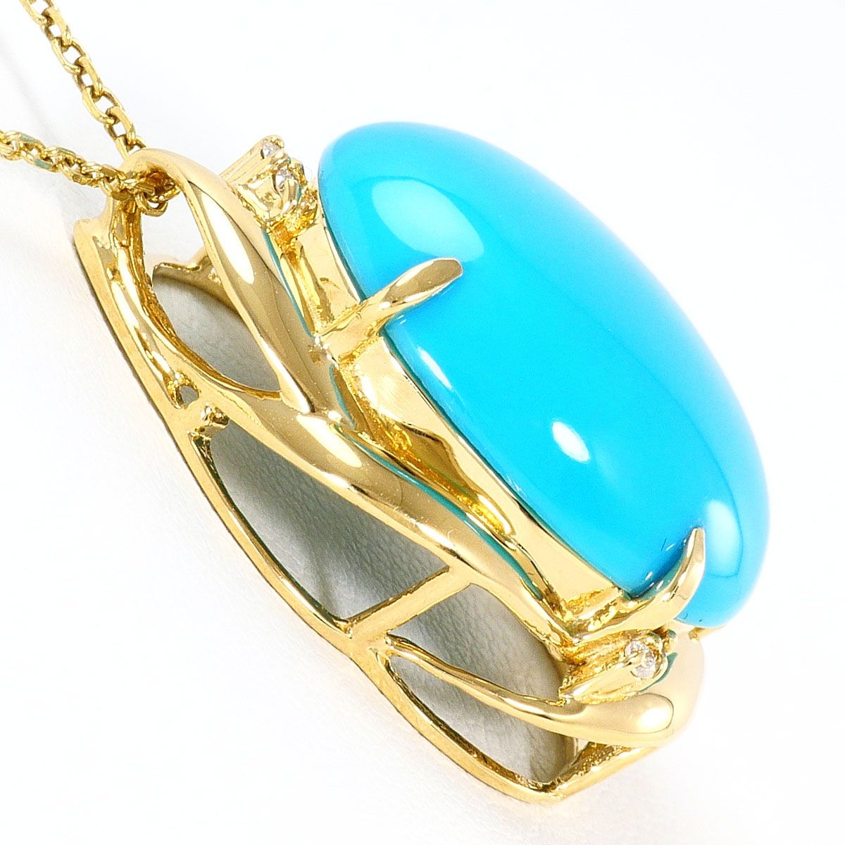 K18YG ネックレス ターコイズ ダイヤモンド 0.08ct カード鑑別書 総