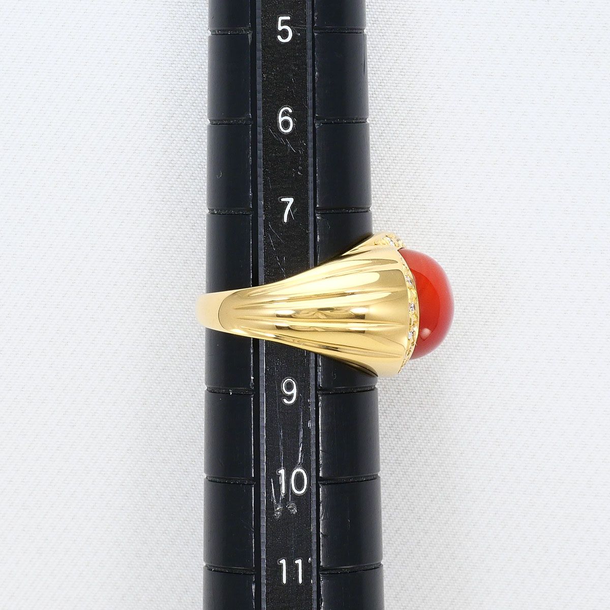 K18YG リング・指輪 8号 サンゴ ダイヤモンド 0.14ct カード鑑別書 総