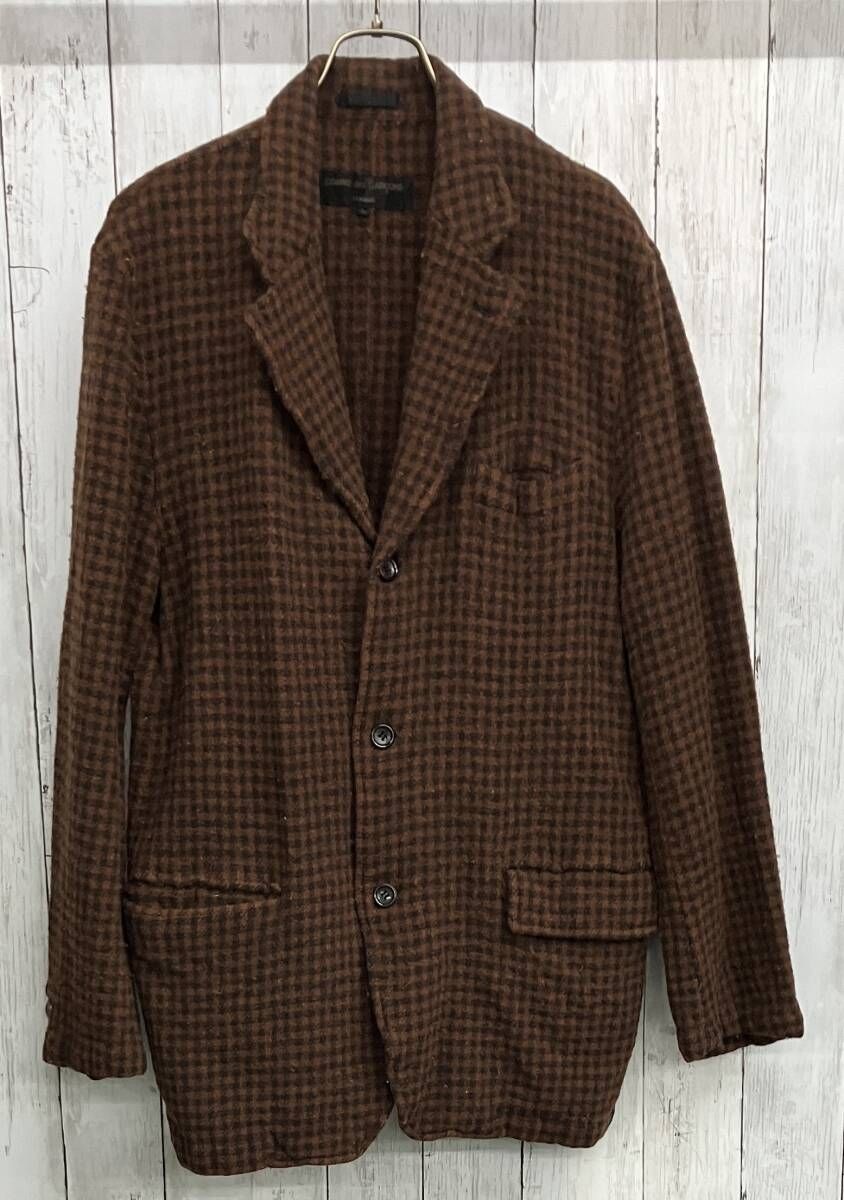 COMME des GARCONS HOMME ウールテーラードジャケット コムデギャルソンオム チェック柄 縮絨 AD2002 size L