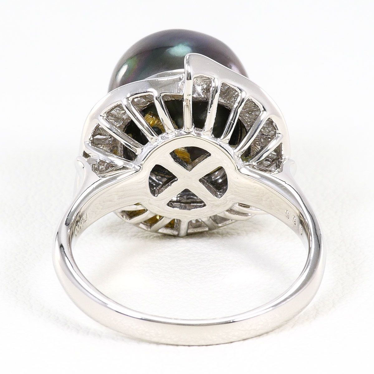 PT900/プラチナ リング・指輪 16号 黒蝶真珠 ダイヤモンド 0.65ct
