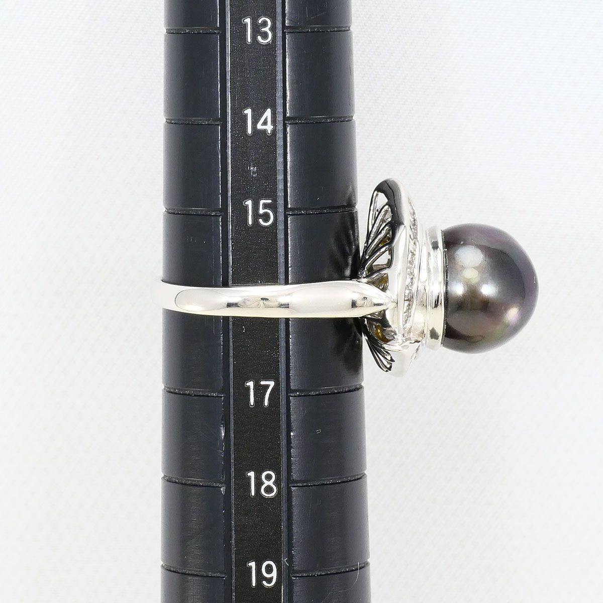 PT900/プラチナ リング・指輪 16号 黒蝶真珠 ダイヤモンド 0.65ct
