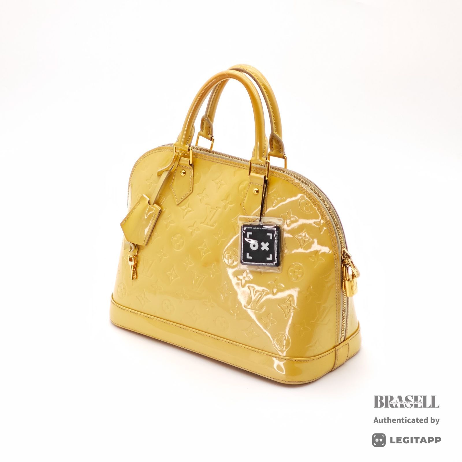 LOUIS VUITTON ヴェルニアルマ PM M90101 バッグ ハンドバッグ エナメル イエロー レディース パドロック 鍵