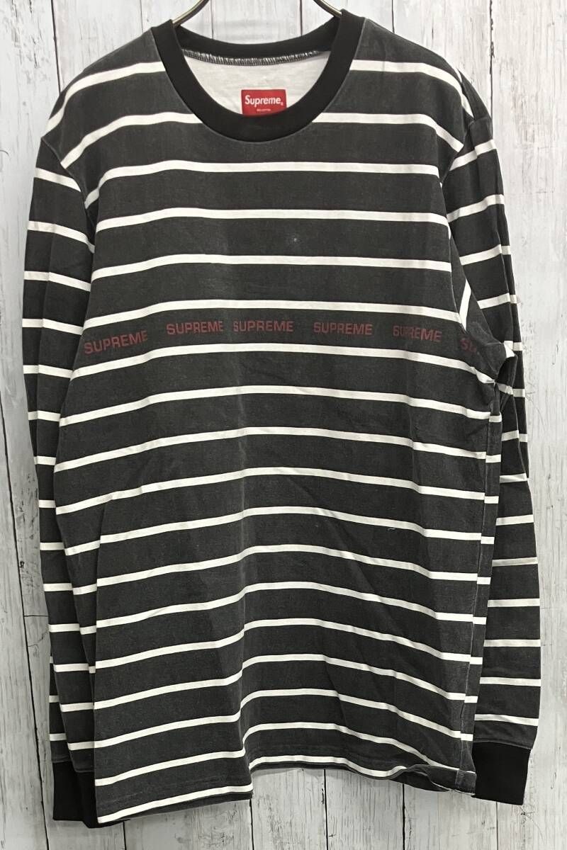 Supreme Printed Stripe Pique L/S Top シュプリーム 長袖Tシャツ ボーダー ブラック size M