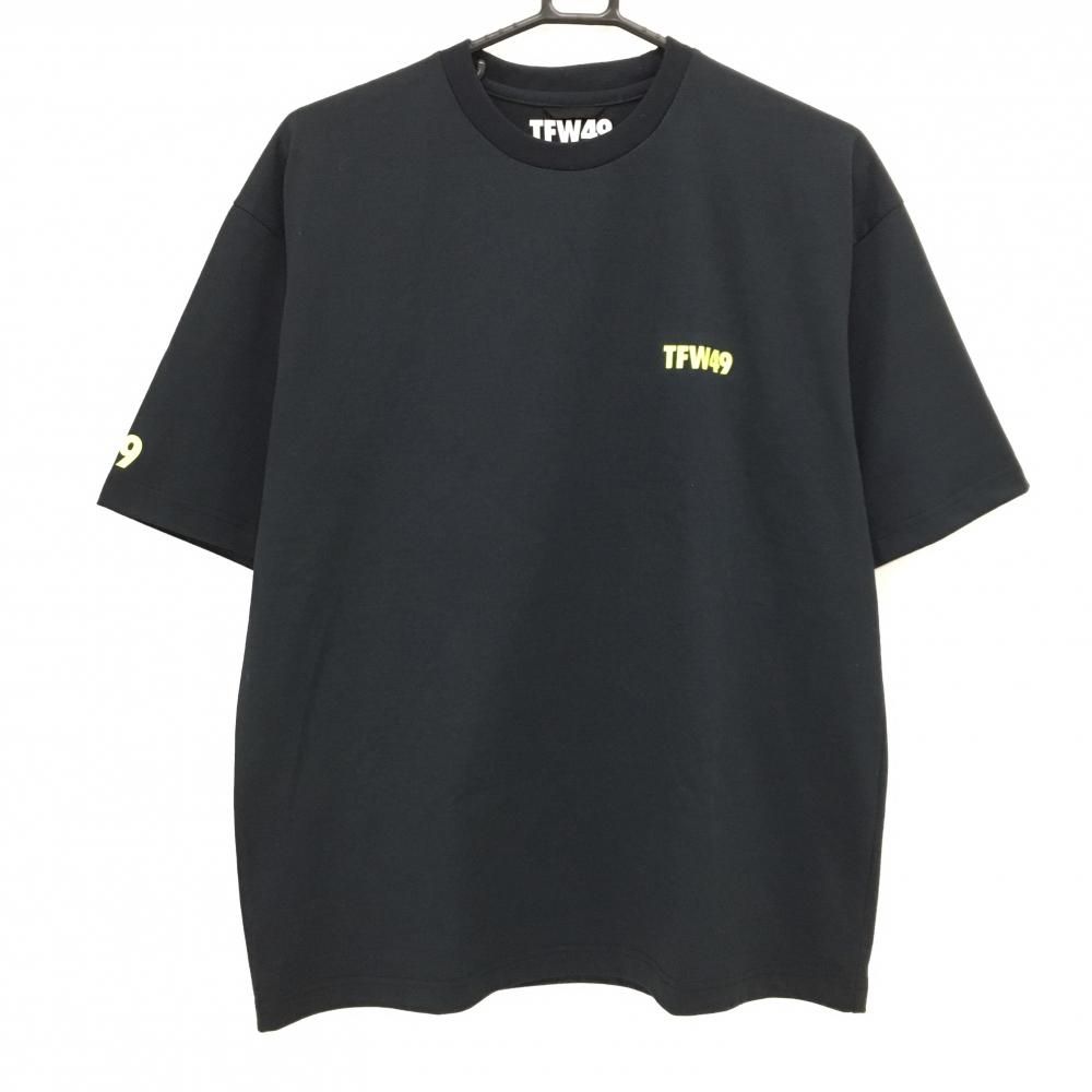 【超美品】TFW49 Tシャツ 黒×蛍光イエロー ロゴプリント メンズ M ゴルフウェア TFW49