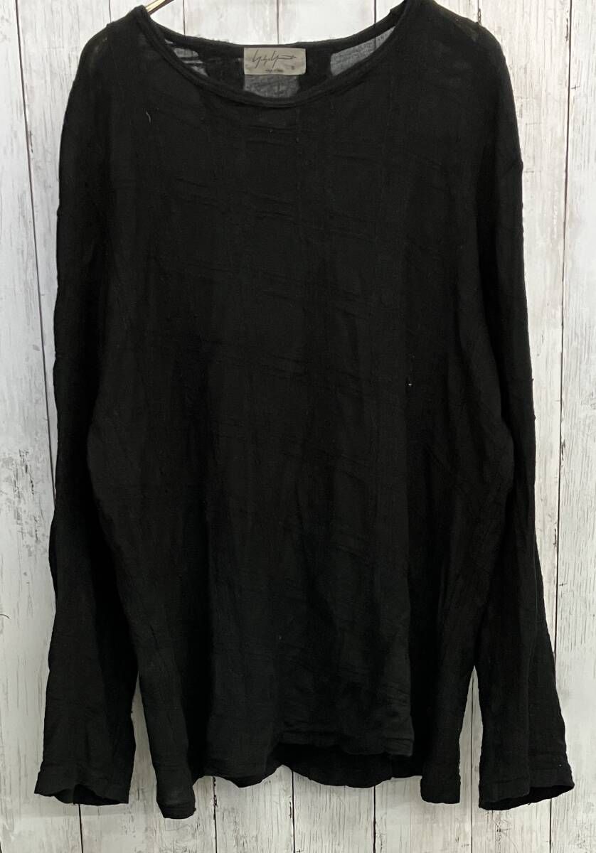 Yohji Yamamoto POUR HOMME 長袖カットソー ヨウジヤマモトプールオム HK-T42-083 コットンウール ブラック クルーネック size3