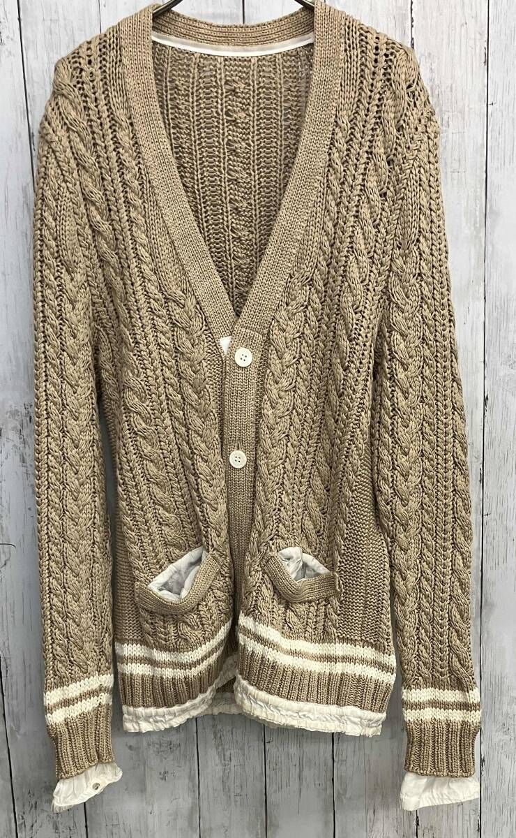 sacai 長袖カーディガン サカイ Ｖネック 異素材 ケーブルニット コットンニット size3