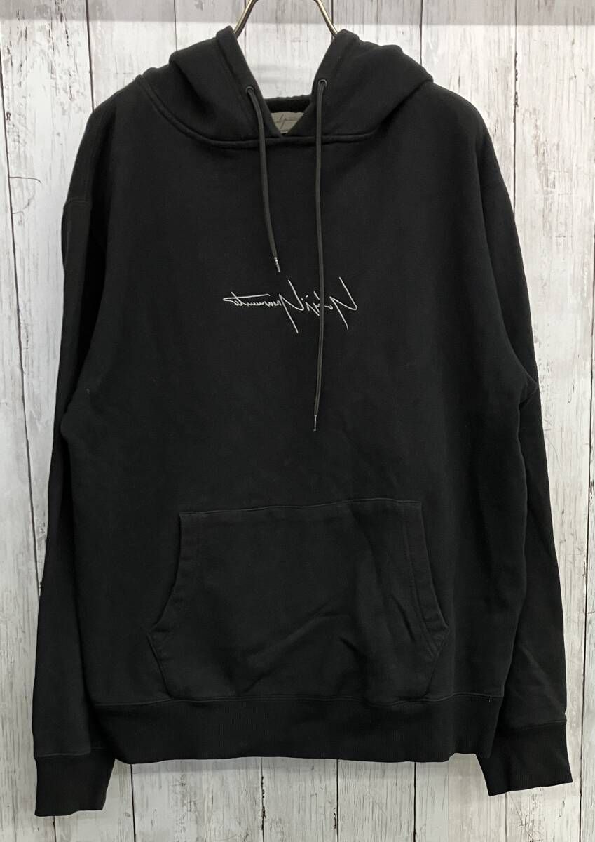 Yohji Yamamoto NEW ERA Logo Hoodie ヨウジヤマモト ニューエラ プルオーバーフーディ 刺繍ロゴ パーカー ブラック size L