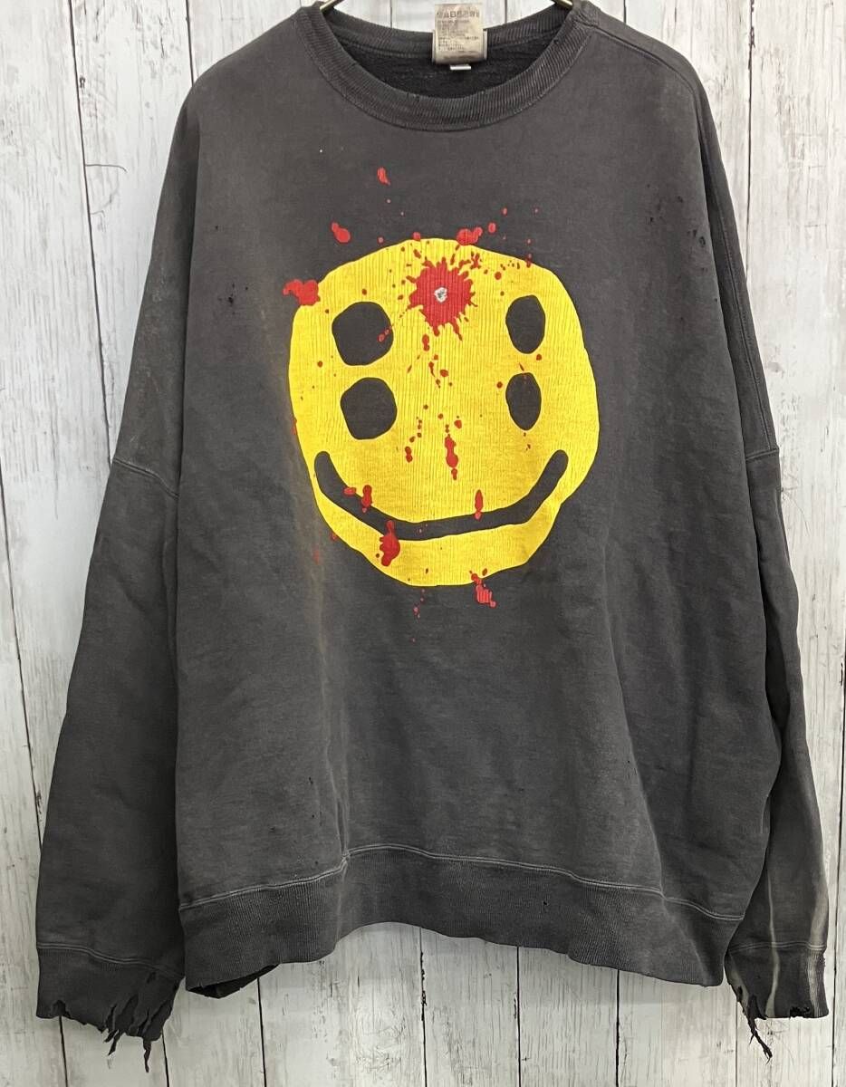 SAINT Mxxxxxx × Cactus Plant Flea Market CP CREW SWEAT / SMILE セントマイケル カクタスプラントフリーマーケット ダメージ加工size L