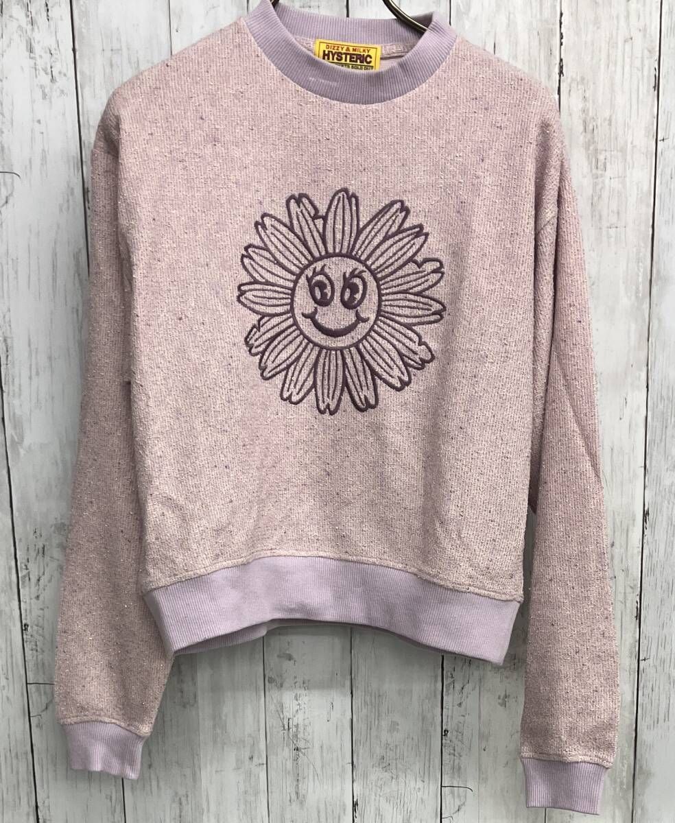 HYSTERIC GLAMOUR FLOWER POWER刺繍 ショート丈スウェット ヒステリックグラマー ラメ糸 長袖 パープル