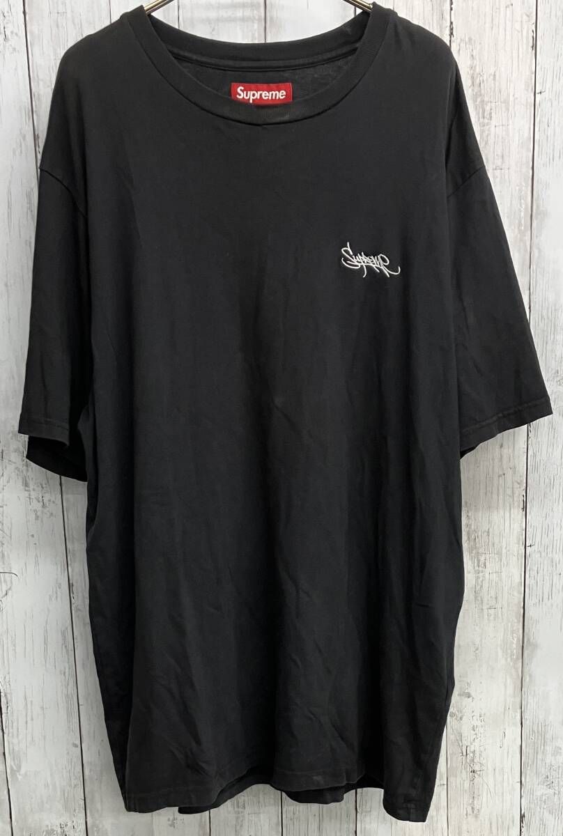 Supreme 半袖Tシャツ シュプリーム クルーネック 刺繍ロゴ ブラック size L