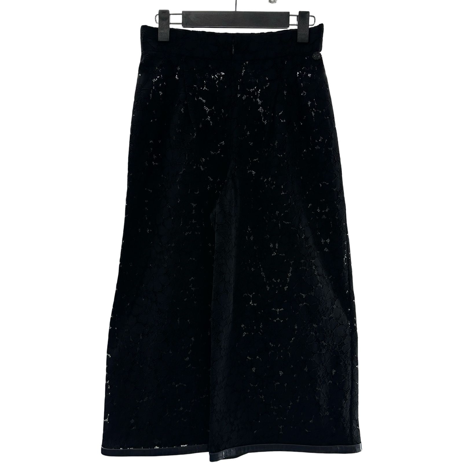 シャネル CHANEL 総レースクロップドワイドパンツ P53064 ブラック コットン レディース パンツ
