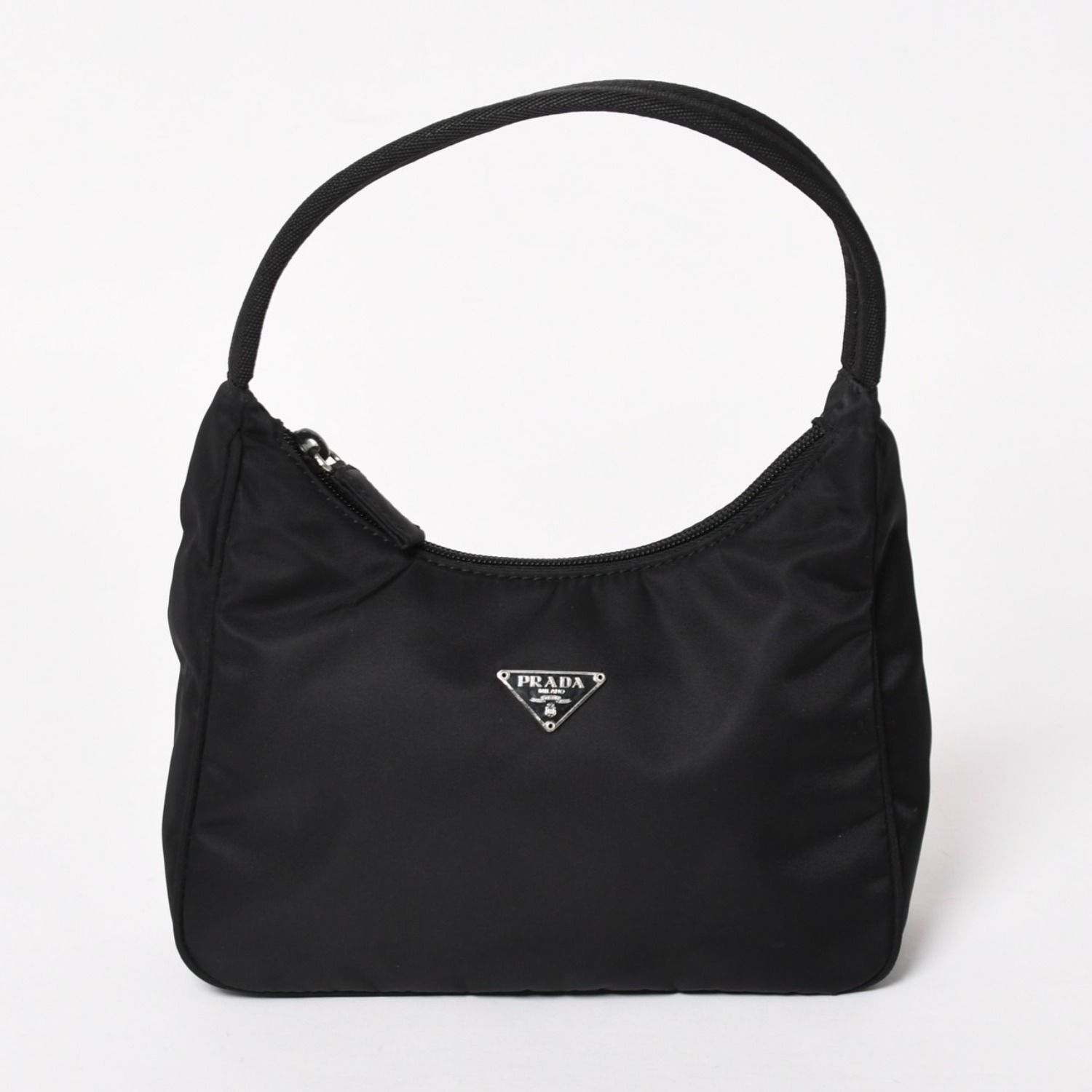極美品 PRADA プラダ ホーボー ハンドバッグ MV515 トライアングルロゴ 三角ロゴプレート ナイロン ブラック 中古 4a005357