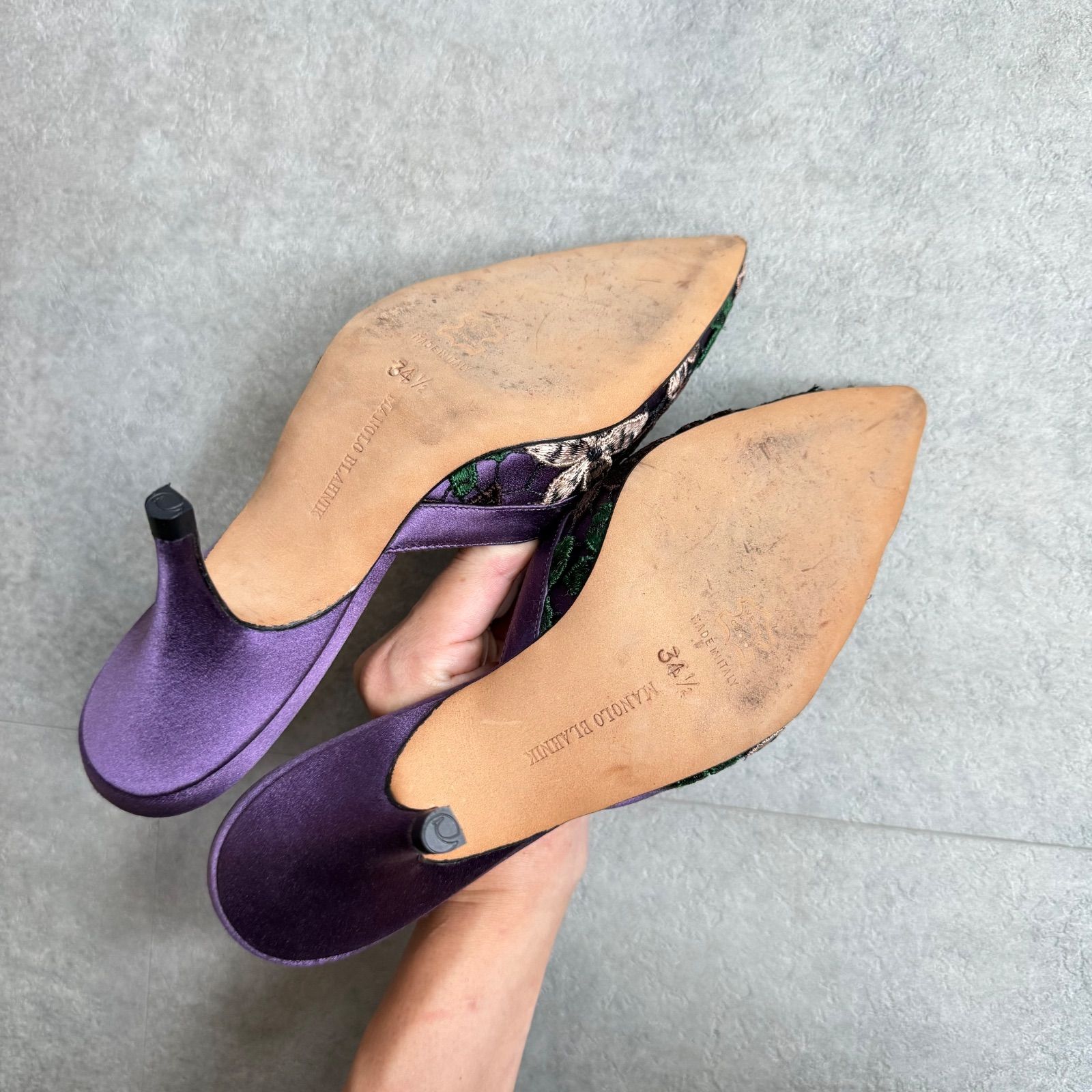 MANOLO BLAHNIK マノロブラニク パンプス サテン ビジュー 花柄 