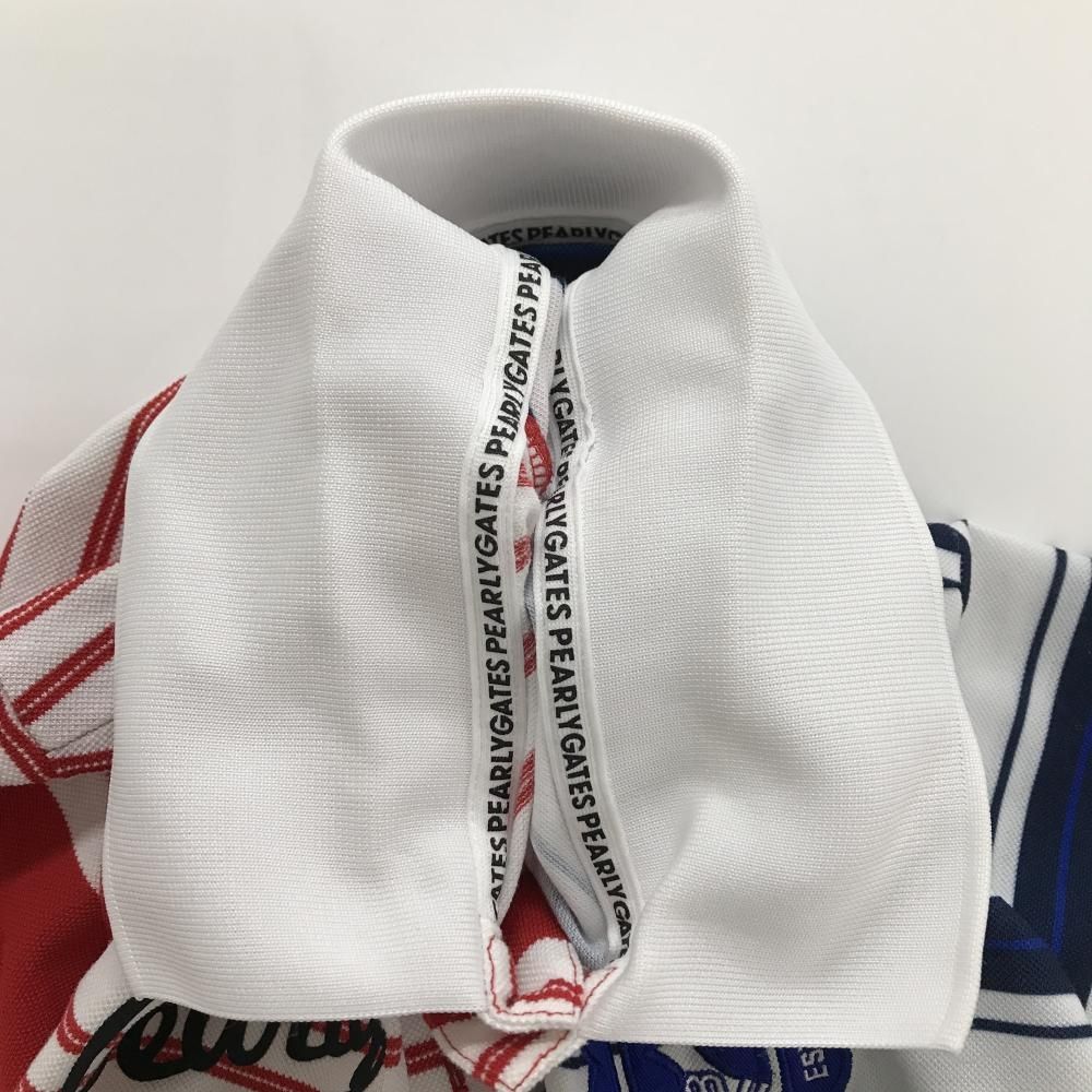 パーリーゲイツ 半袖ポロシャツ 白×ブルー×レッド ボーダー メンズ 6