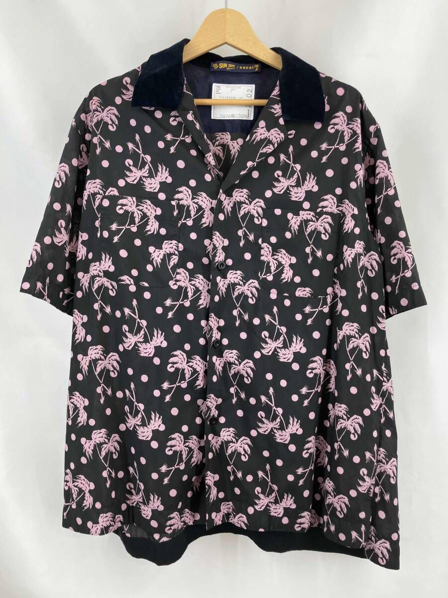 ★ sacai × SUN SURF サカイ×サンサーフ アロハシャツ 20SS コラボ サイズ3 ブラック×ピンク 夏