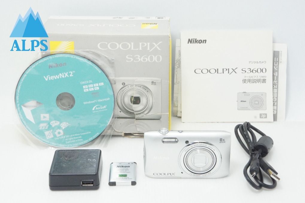 良品 Nikon ニコン COOLPIX S3600 コンパクトデジタルカメラ クリスタルシルバー 元箱付 260706g