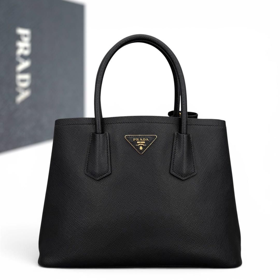 PRADA ドゥーブレ　スモール　サフィアーノ　ピンク ドゥーブレ　サフィアーノ　ハンドバッグ　レザー　ピンク　ブラック　レディース マザーバッグ　ビジネスバッグ　普段使い
